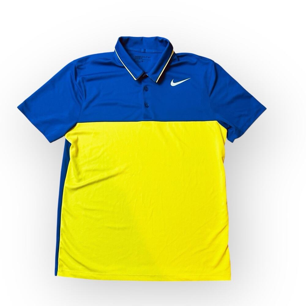 NIKE Golf Dri-Fit Polo Shirt Sz. M Blue Yellow Standard Fit